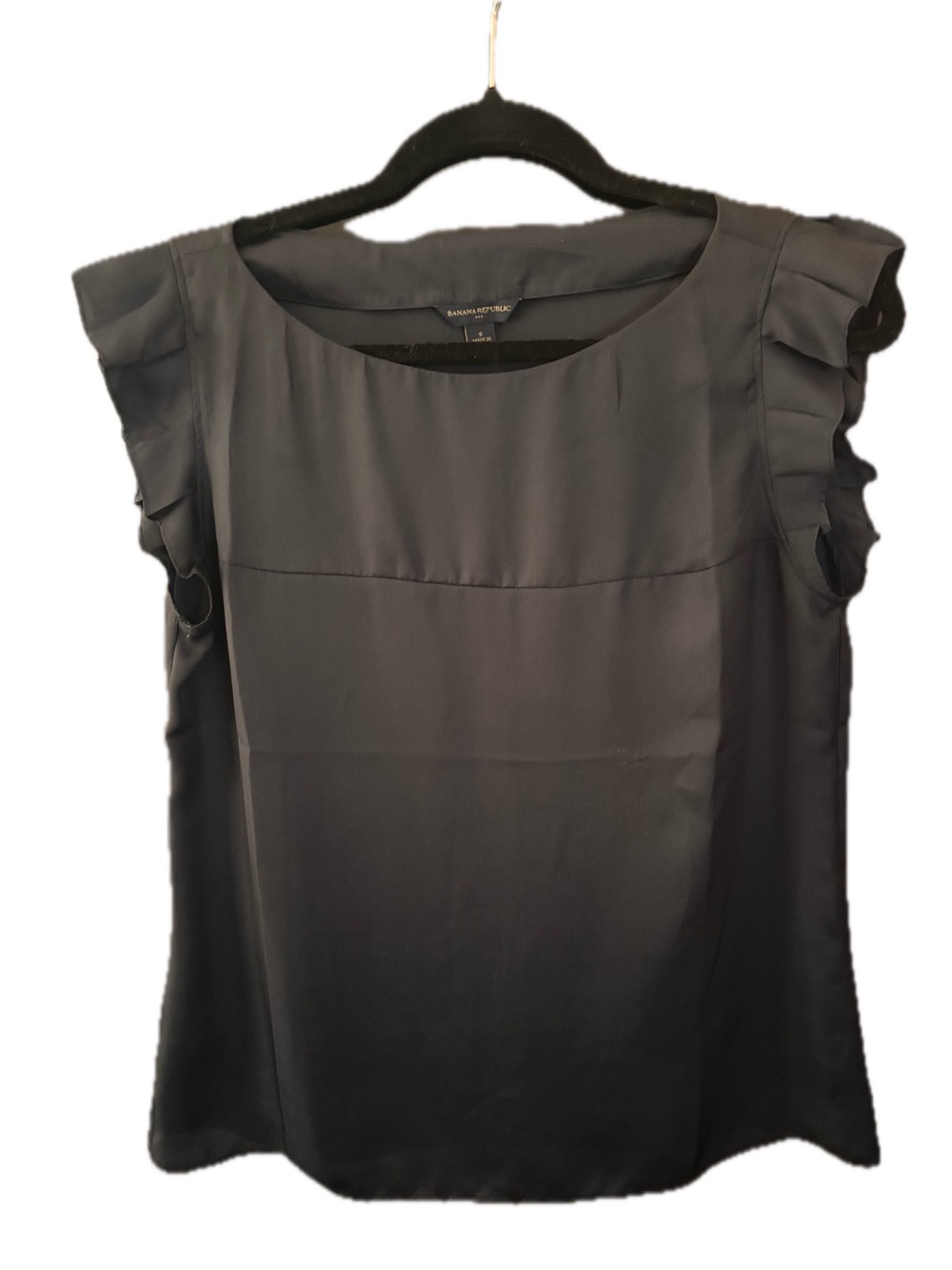 Banana Republic Darkest Navy Ruffle Cap-Sleeve Shell Top